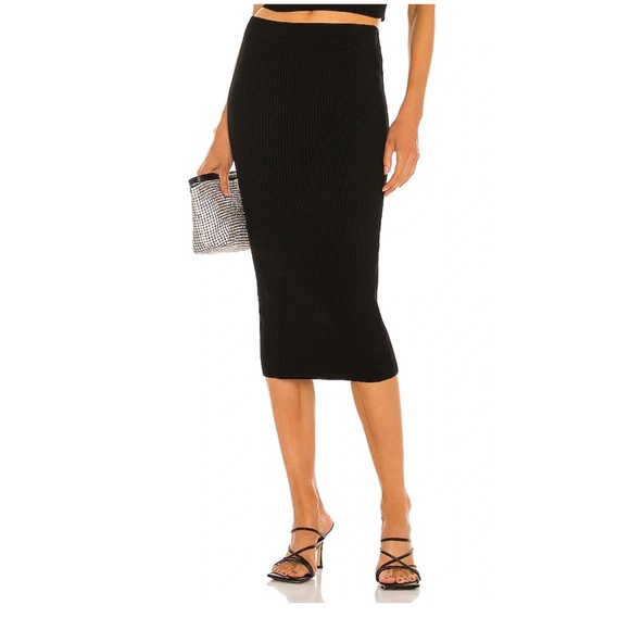 Alice + Olivia Laina Wool Blend Rib-Knit Pencil Skirt in black - Picture 1 of 5
